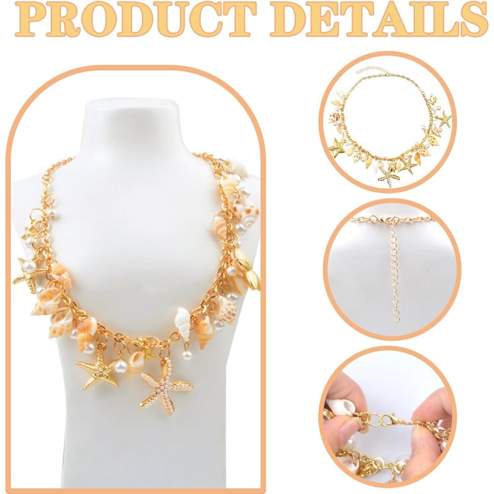 Versatile Chunky Shell Necklace With Starfish Pen… - image 3
